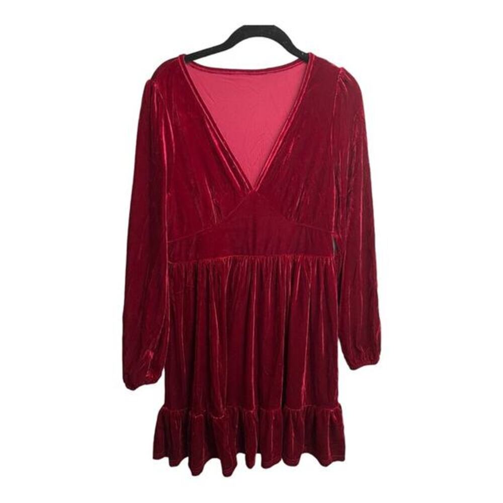 Halara Deep V-Neck Ruffled Hem Velvet Mini Chill Party Dress‎ in Sangria S NWT - Picture 5 of 10